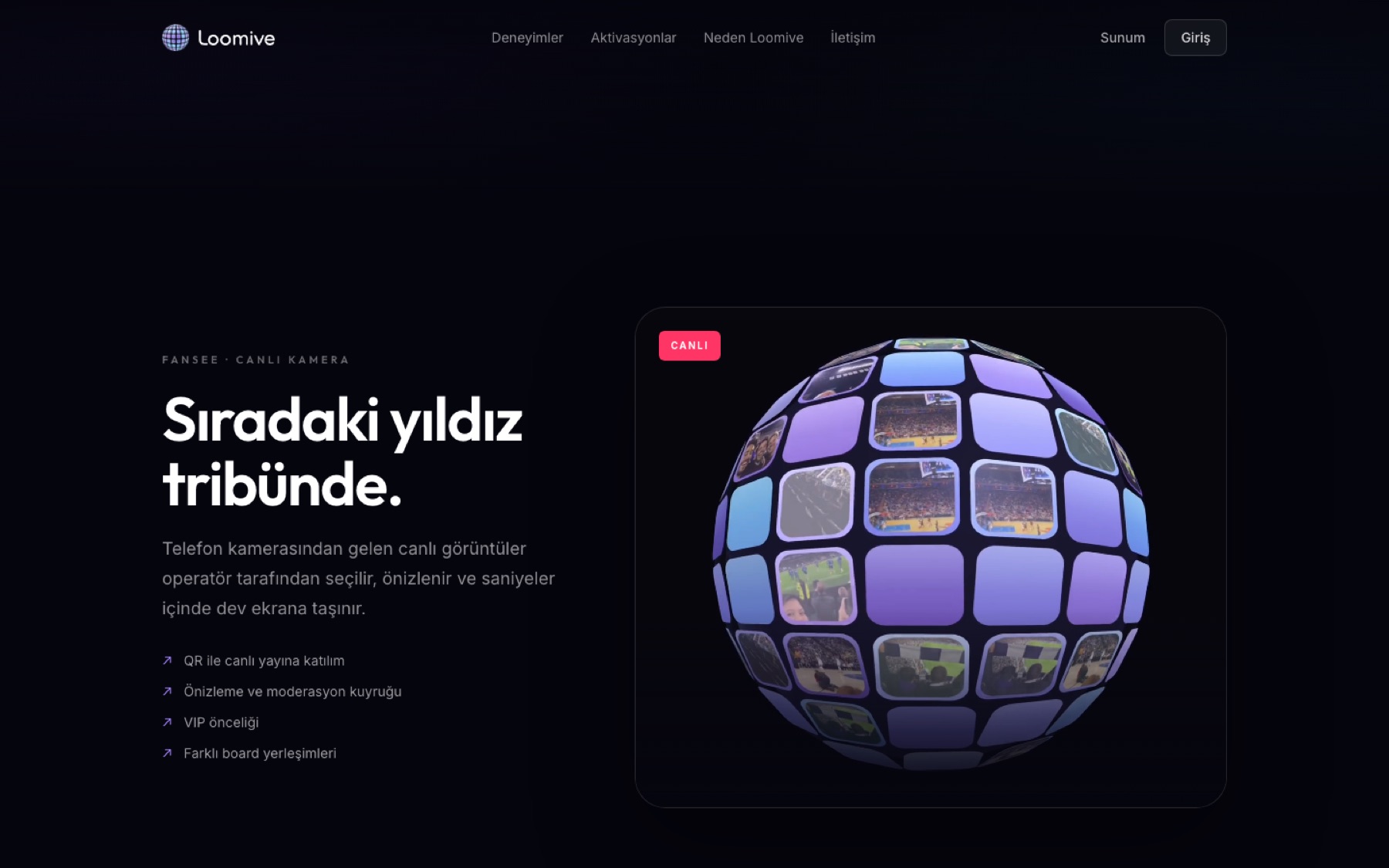 Loomive: FanSee: live phone-camera feeds curated for the big screen.
