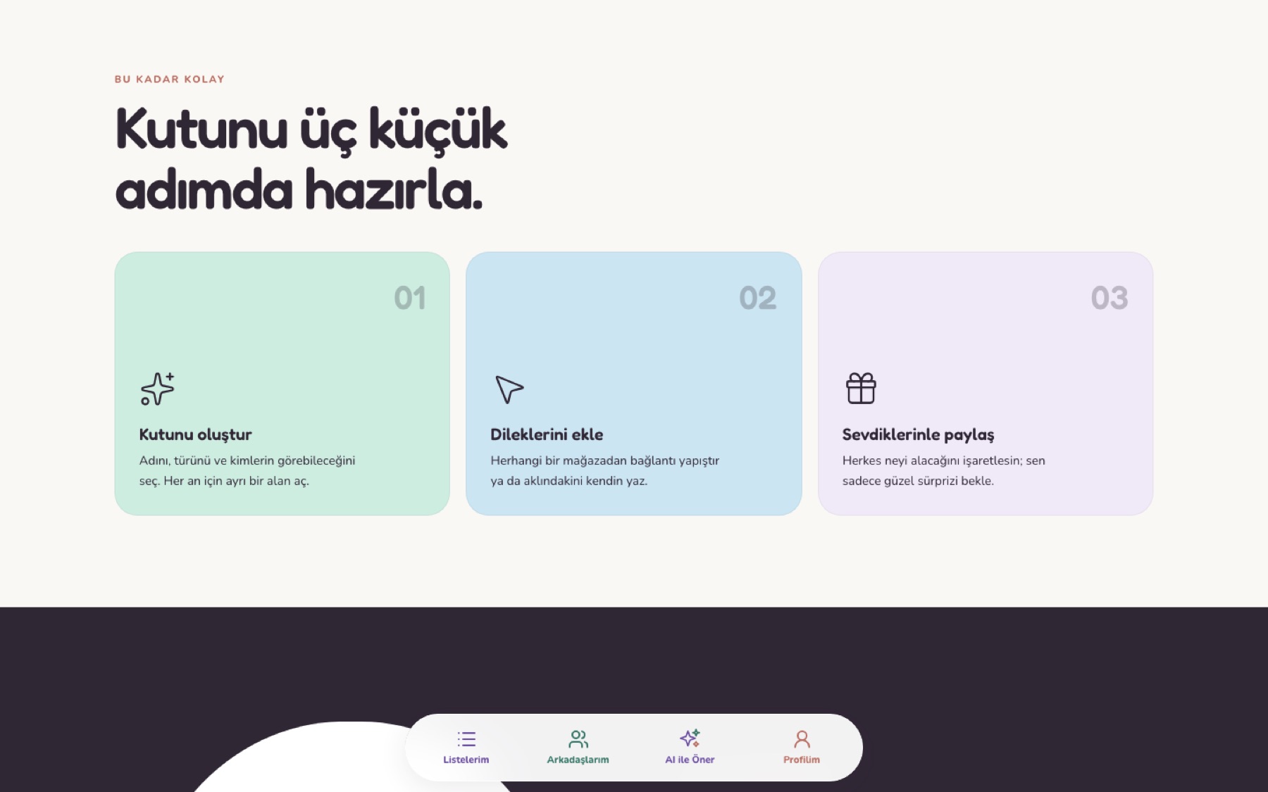 Wishbox: Three steps: create your box, add your wishes, share.